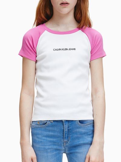 Calvin Klein Ruhák HU352025 | Calvin Klein Organic Cotton Colour Blocked Ribbed Lány Póló Rózsaszín